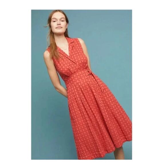 Anthropologie Elm Eyelet Lace Womens Dress Size 6 Sleeveless Coral Cottagecore - Picture 1 of 11